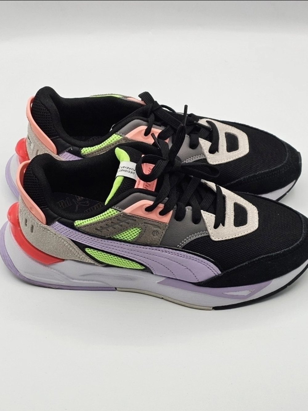 Puma Mirage Sport Women’s US 10 Black Lavender Neon Lace Up Athletic Sneakers